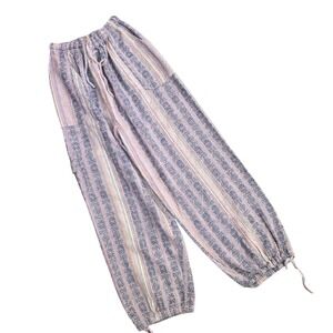 Bohemian Striped Harem Pants Women's Size L Drawstring Waist Cropped Legs